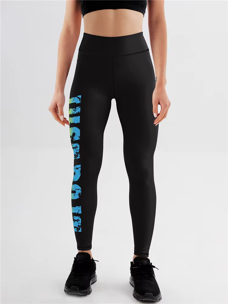 Trendy Colorful Letter Printed Tight Ankle-Length Sports Pants Mssza