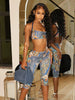 Trendy Colorful Print Backless Camisole And Shorts Pant 2 Piece Set Mssza