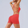 Trendy Crisscross Back Bra Set High Waist Shorts Yoga Shorts Set Mssza