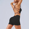Trendy Crisscross Back Bra Set High Waist Shorts Yoga Shorts Set Mssza