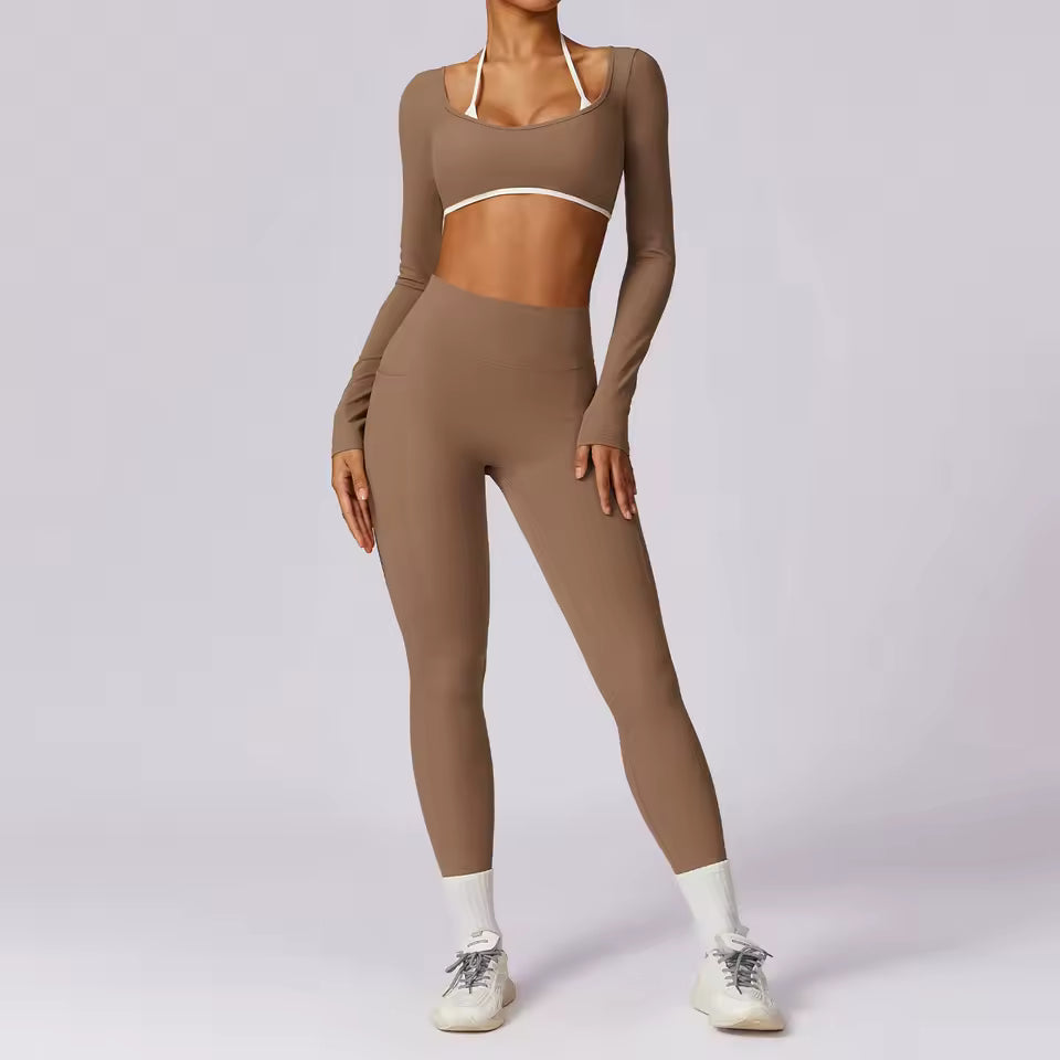 Trendy Crop Top And High Waist Leggings 2 Pieces Yoga Set Sportswear Mssza