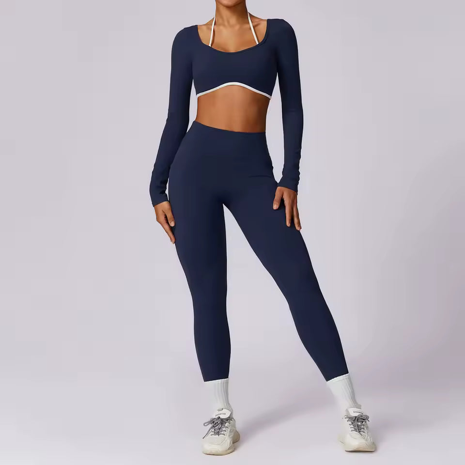 Trendy Crop Top And High Waist Leggings 2 Pieces Yoga Set Sportswear Mssza