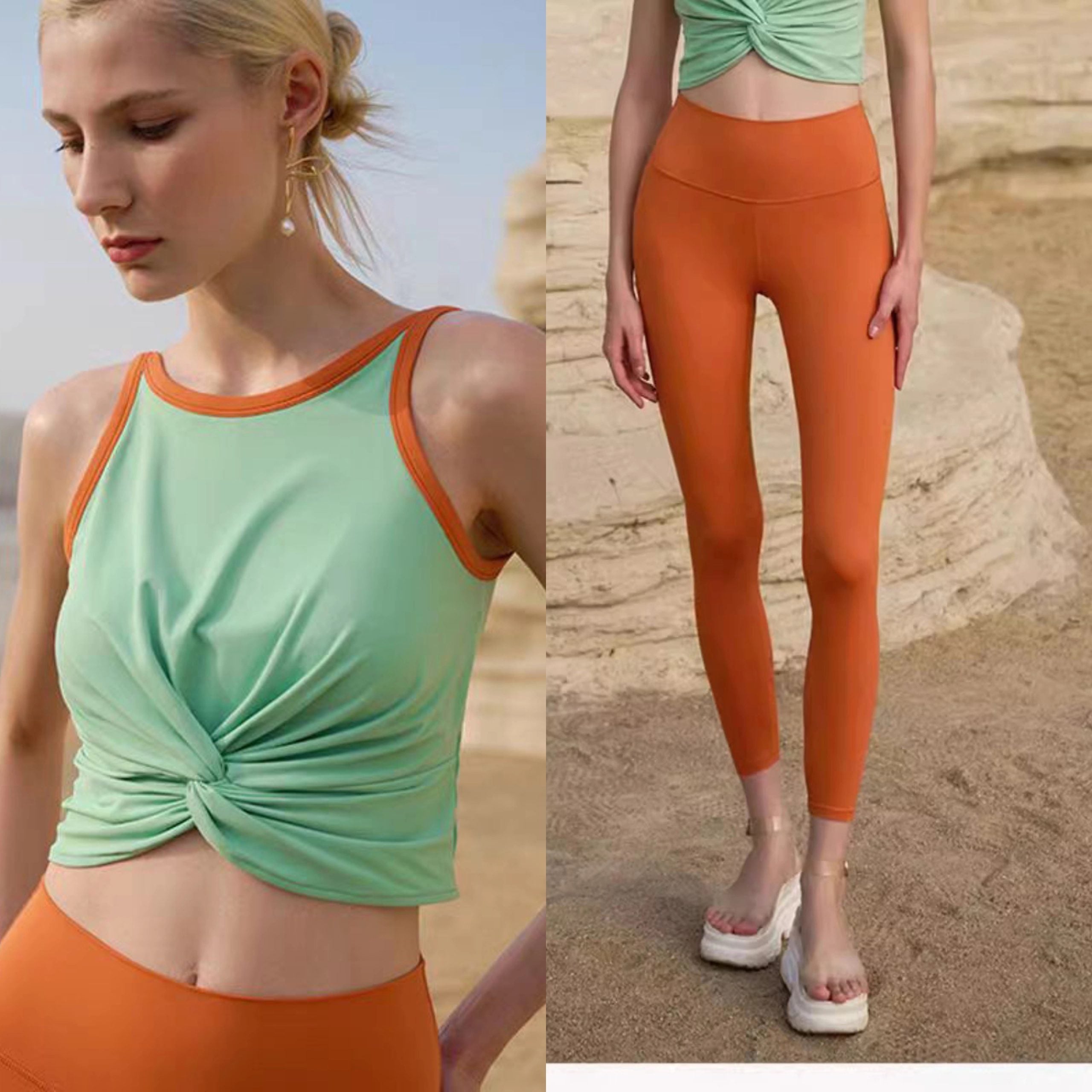 Trendy Crop Tops Vest With Pad And High Waist Elastic Leggings Yoga Sets Mssza
