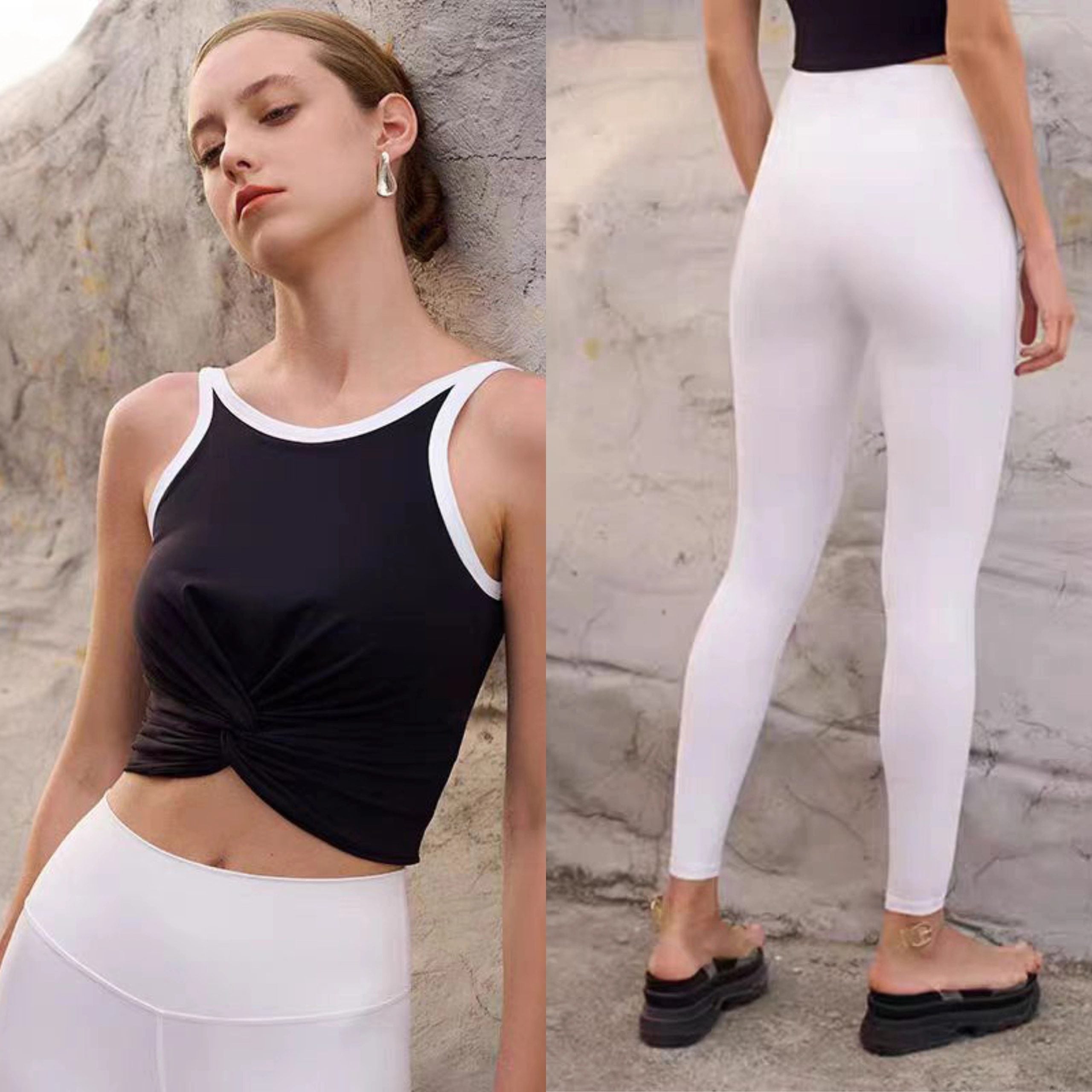 Trendy Crop Tops Vest With Pad And High Waist Elastic Leggings Yoga Sets Mssza