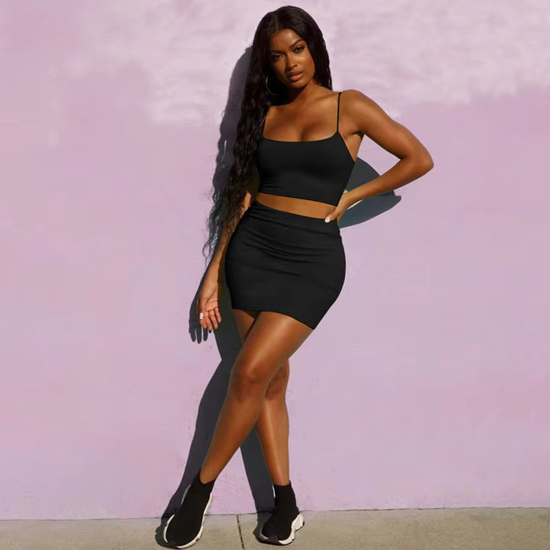 Trendy Cropped Tops and High-Waisted Bodycon Mini Skirt 2 Pieces Set Mssza