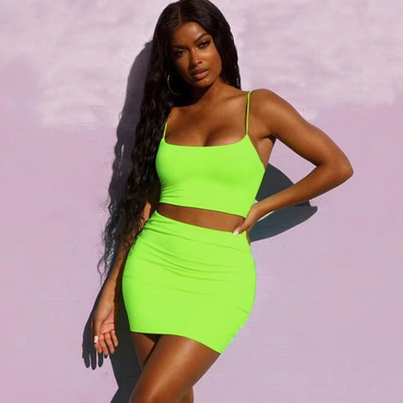 Trendy Cropped Tops and High-Waisted Bodycon Mini Skirt 2 Pieces Set Mssza