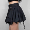 Trendy Crumpled Layer With Belt Strap Elastic Back Asymmetrical Mini Skirt Mssza