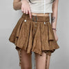 Trendy Crumpled Layer With Belt Strap Elastic Back Asymmetrical Mini Skirt Mssza