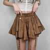 Trendy Crumpled Layer With Belt Strap Elastic Back Asymmetrical Mini Skirt Mssza