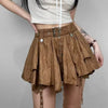 Trendy Crumpled Layer With Belt Strap Elastic Back Asymmetrical Mini Skirt Mssza