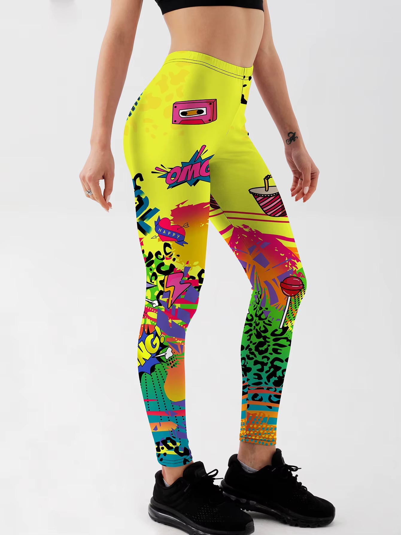 Trendy Cute English letters Style Printed High Waisted Yoga Leggings Mssza