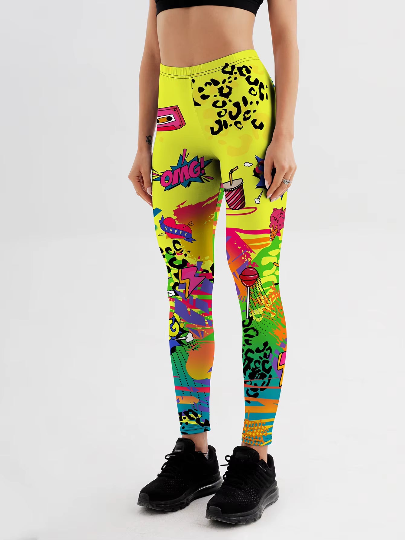 Trendy Cute English letters Style Printed High Waisted Yoga Leggings Mssza