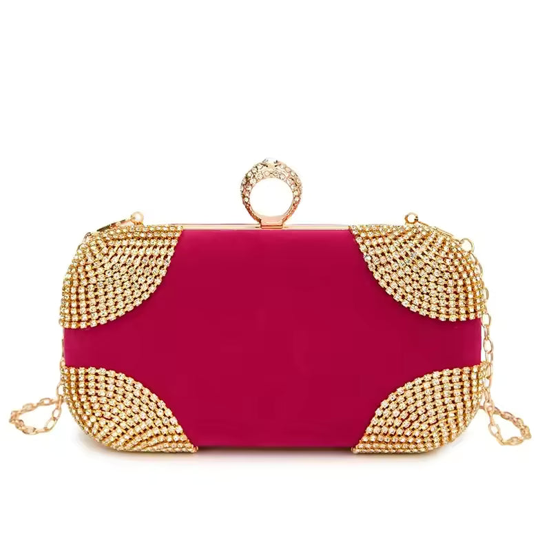 Trendy Diamonds Beading Finger Ring Diamonds Clutch Bag Mssza