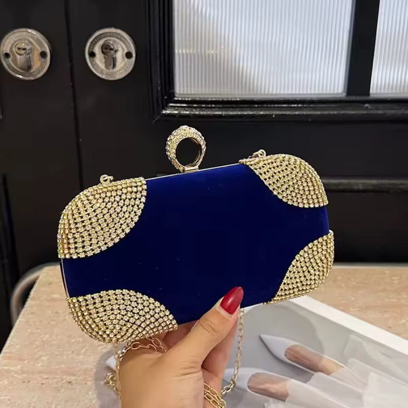 Trendy Diamonds Beading Finger Ring Diamonds Clutch Bag Mssza