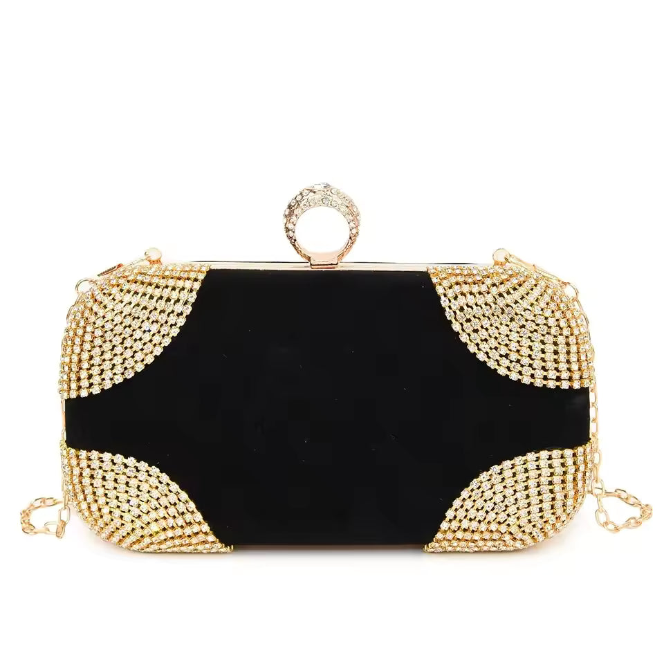 Trendy Diamonds Beading Finger Ring Diamonds Clutch Bag Mssza