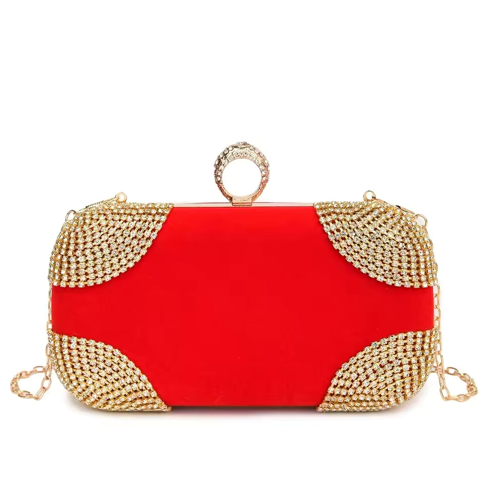 Trendy Diamonds Beading Finger Ring Diamonds Clutch Bag Mssza
