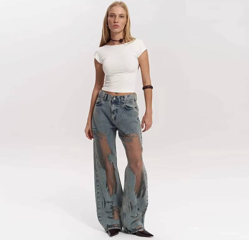 Trendy Distressed Ripped High Waist Straight Leg Gothic Baggy Jeans Streetwear Mssza