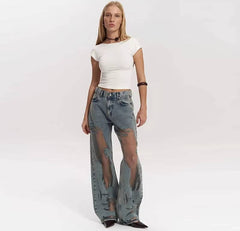 Trendy Distressed Ripped High Waist Straight Leg Gothic Baggy Jeans Streetwear Mssza