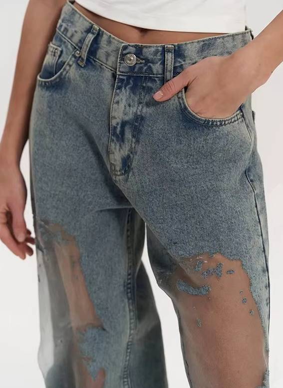 Trendy Distressed Ripped High Waist Straight Leg Gothic Baggy Jeans Streetwear Mssza