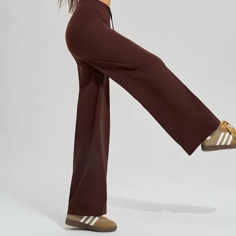 Trendy Double Side Brushed With Pockets High Waist Loose Yoga Pants Mssza