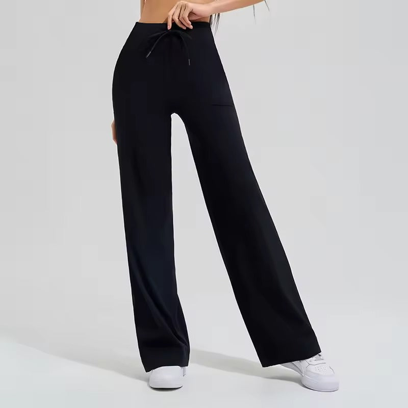 Trendy Double Side Brushed With Pockets High Waist Loose Yoga Pants Mssza