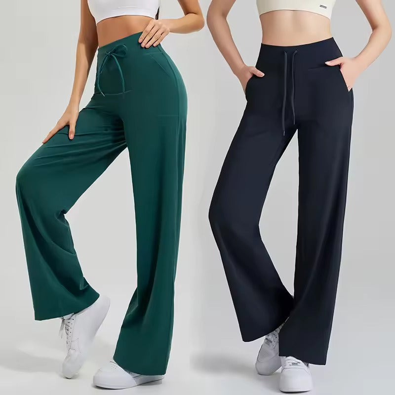 Trendy Double Side Brushed With Pockets High Waist Loose Yoga Pants Mssza