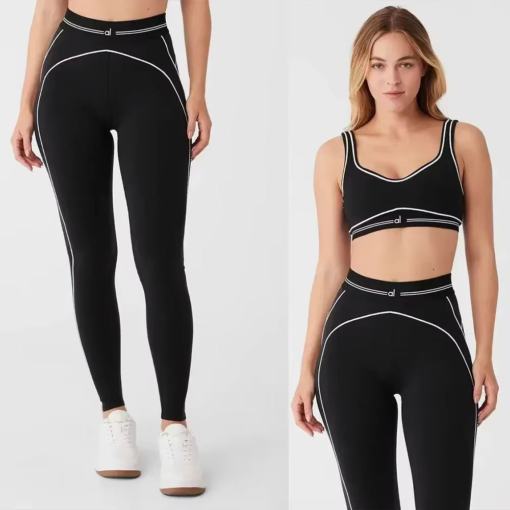 Trendy Elastic High-Waist Heart Throb Leggings Tight Fitting Sports Bra Yoga Sets Mssza