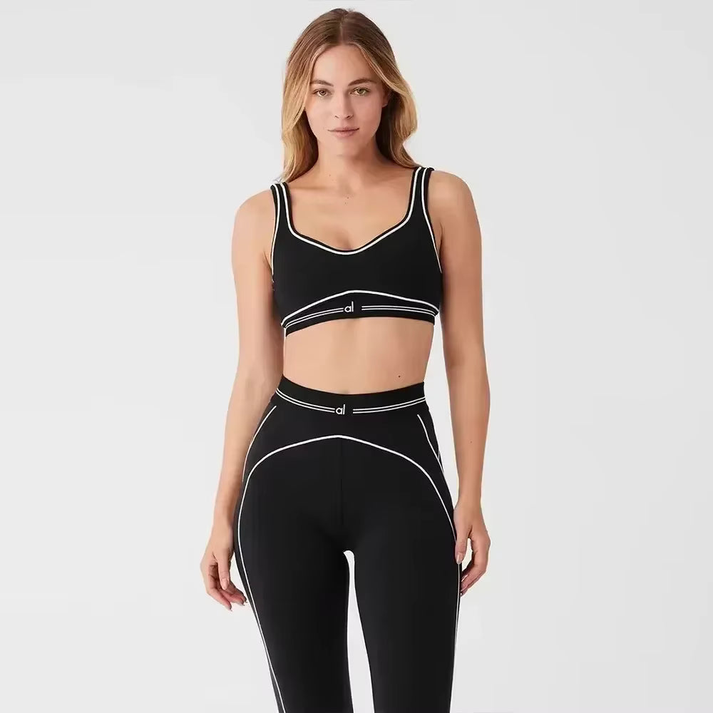 Trendy Elastic High-Waist Heart Throb Leggings Tight Fitting Sports Bra Yoga Sets Mssza