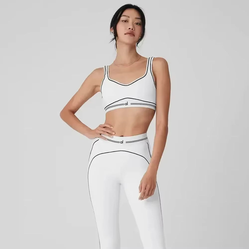 Trendy Elastic High-Waist Heart Throb Leggings Tight Fitting Sports Bra Yoga Sets Mssza