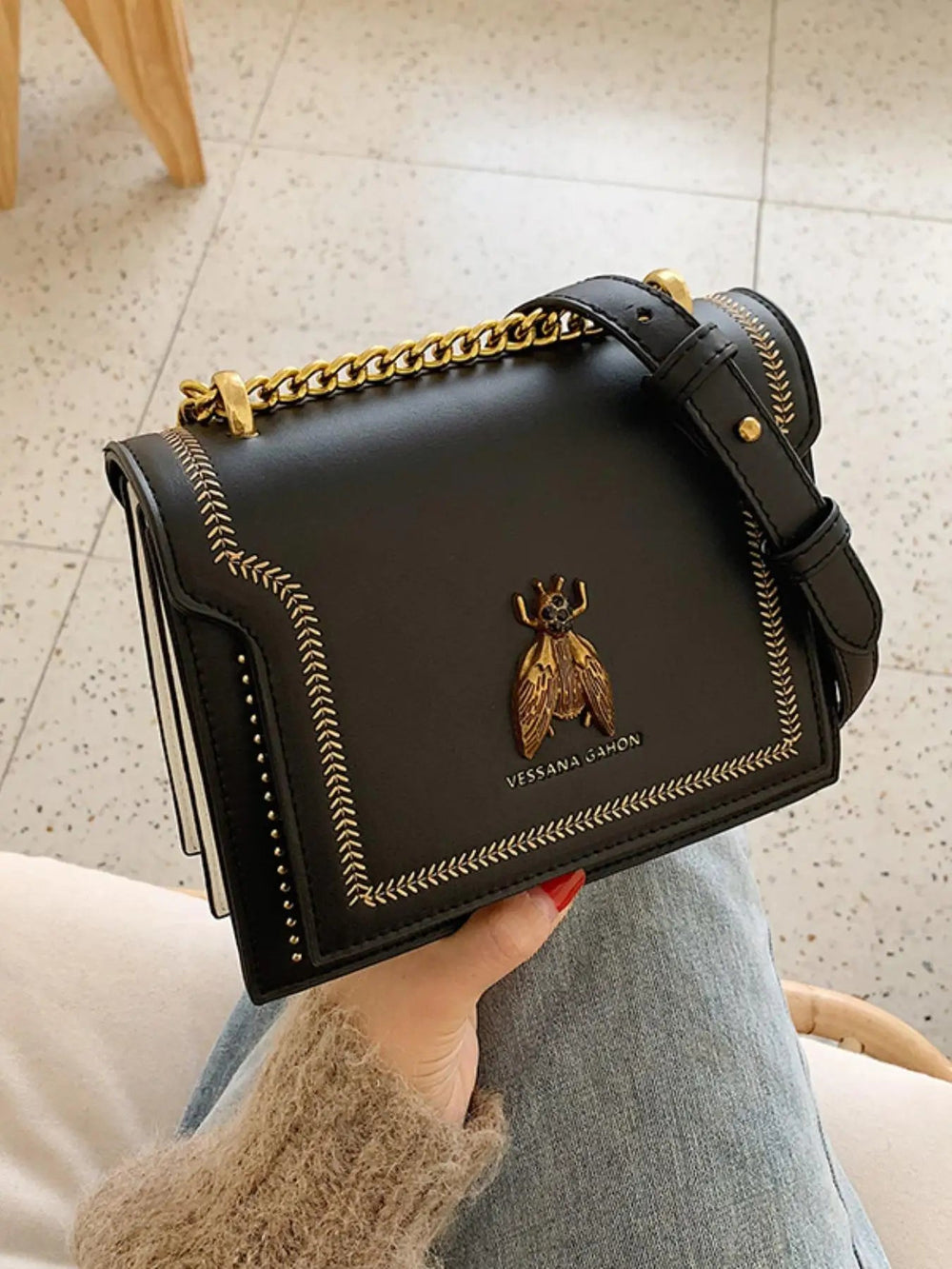Trendy Flap Square Faux Leather Purse Stylish Chain Crossbody Bag Mssza