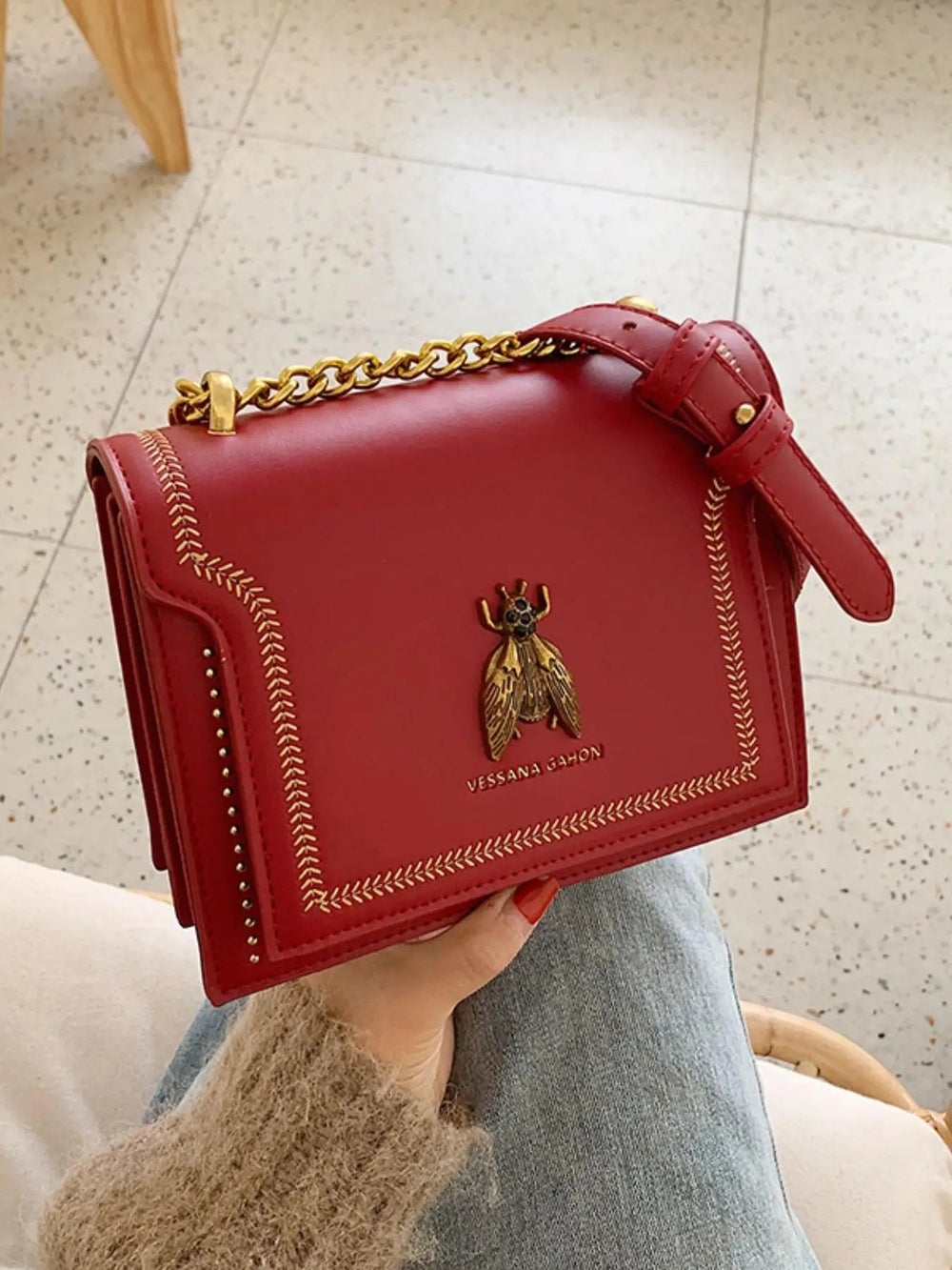 Trendy Flap Square Faux Leather Purse Stylish Chain Crossbody Bag Mssza