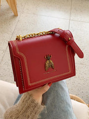 Trendy Flap Square Faux Leather Purse Stylish Chain Crossbody Bag Mssza