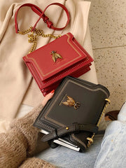 Trendy Flap Square Faux Leather Purse Stylish Chain Crossbody Bag Mssza