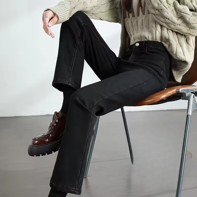 Trendy Fleece Elastic Cotton Thickened Warm Slim Straight Jeans Mssza