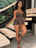 Trendy Flocking Leopard Print Backless V-Neck Tassel Workout Playsuits Mssza