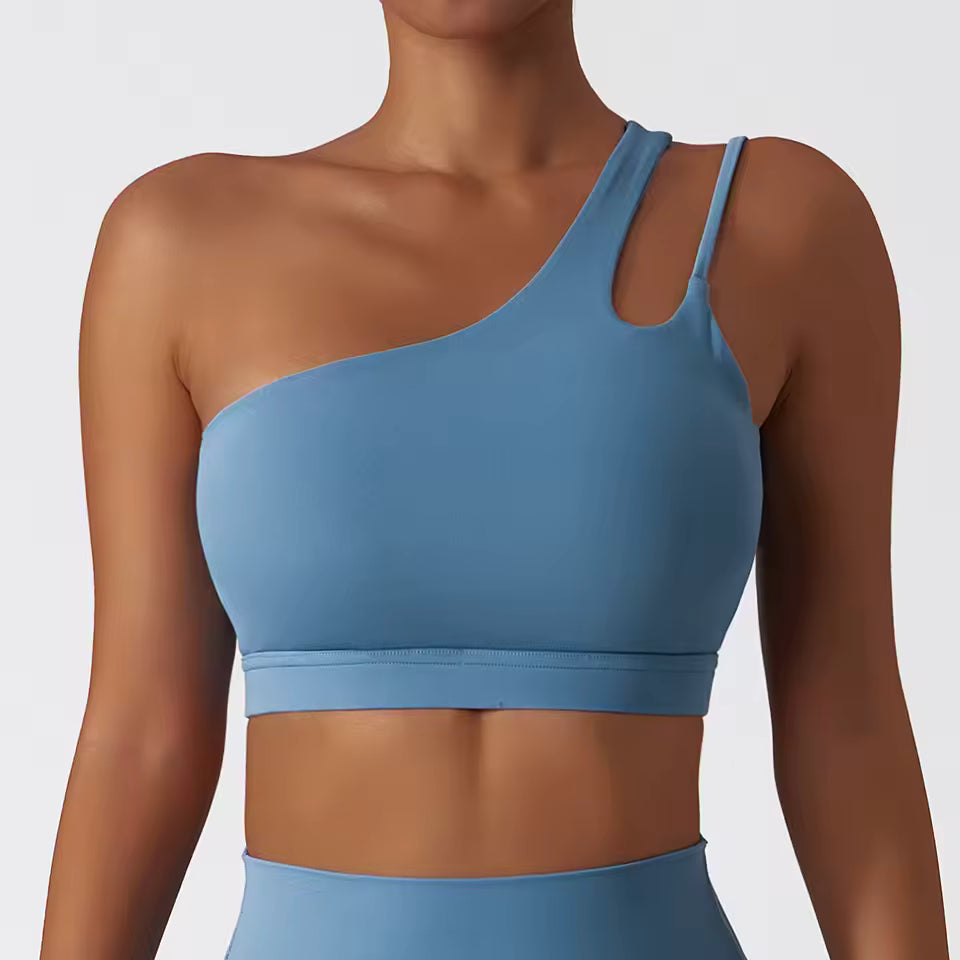 Trendy Full Cup Breathable High Quality One Shoulder Tube Sports Bra Mssza