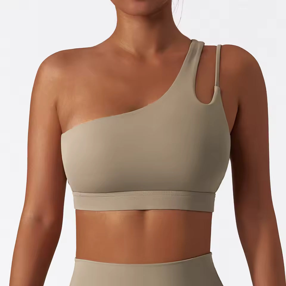 Trendy Full Cup Breathable High Quality One Shoulder Tube Sports Bra Mssza