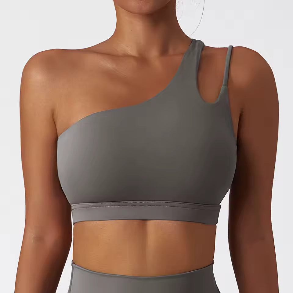 Trendy Full Cup Breathable High Quality One Shoulder Tube Sports Bra Mssza