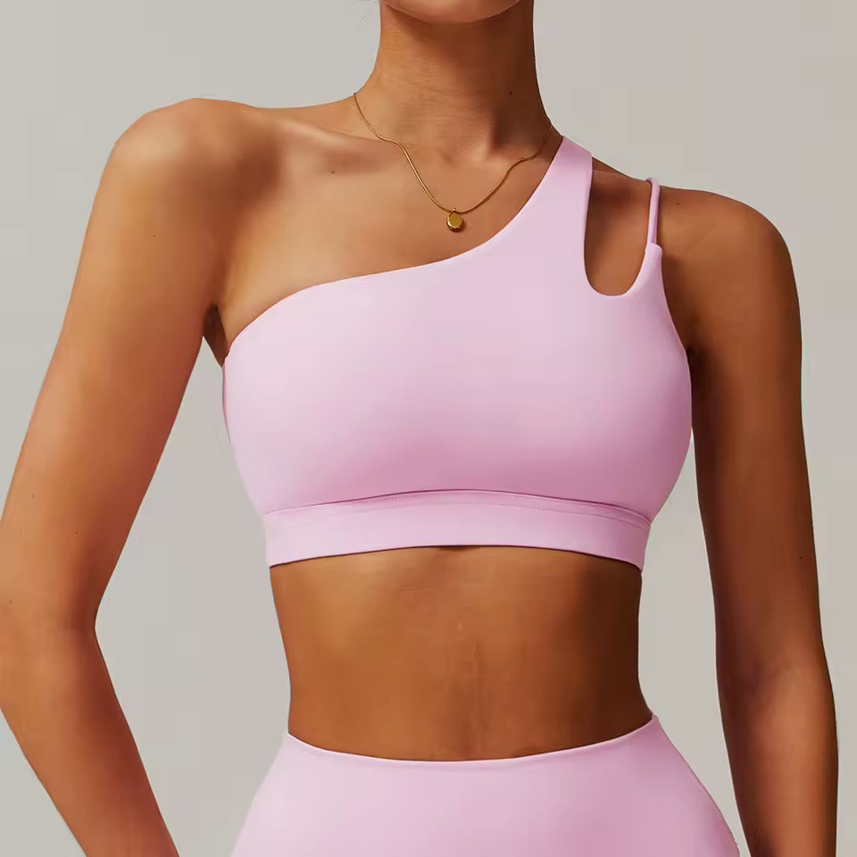 Trendy Full Cup Breathable High Quality One Shoulder Tube Sports Bra Mssza