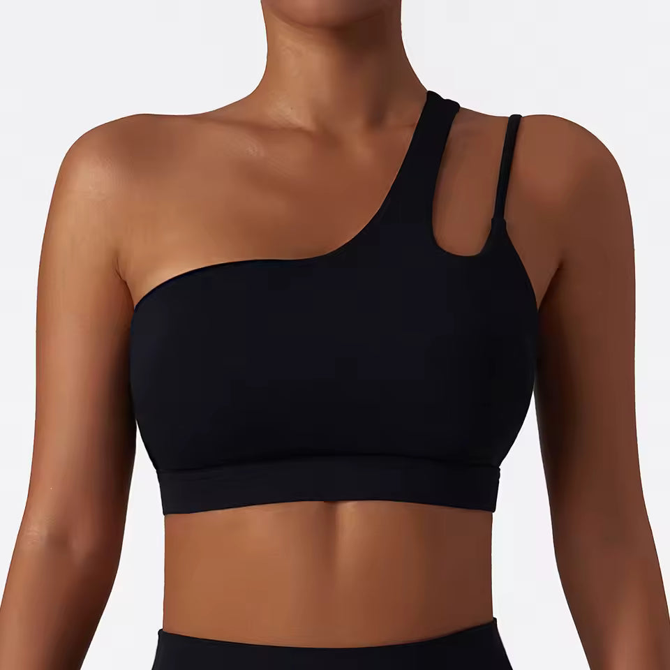 Trendy Full Cup Breathable High Quality One Shoulder Tube Sports Bra Mssza