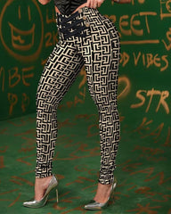 Trendy Geometric Print High Waist Butt Lift Skinny Pants Mssza