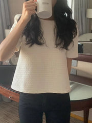 Trendy Half Sleeve O Neck Tweed Shirt Slim Corset Top Mssza