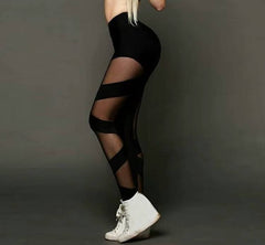 Trendy High Elastic Mesh Stitching Cross High Waist Sports Leggings Mssza