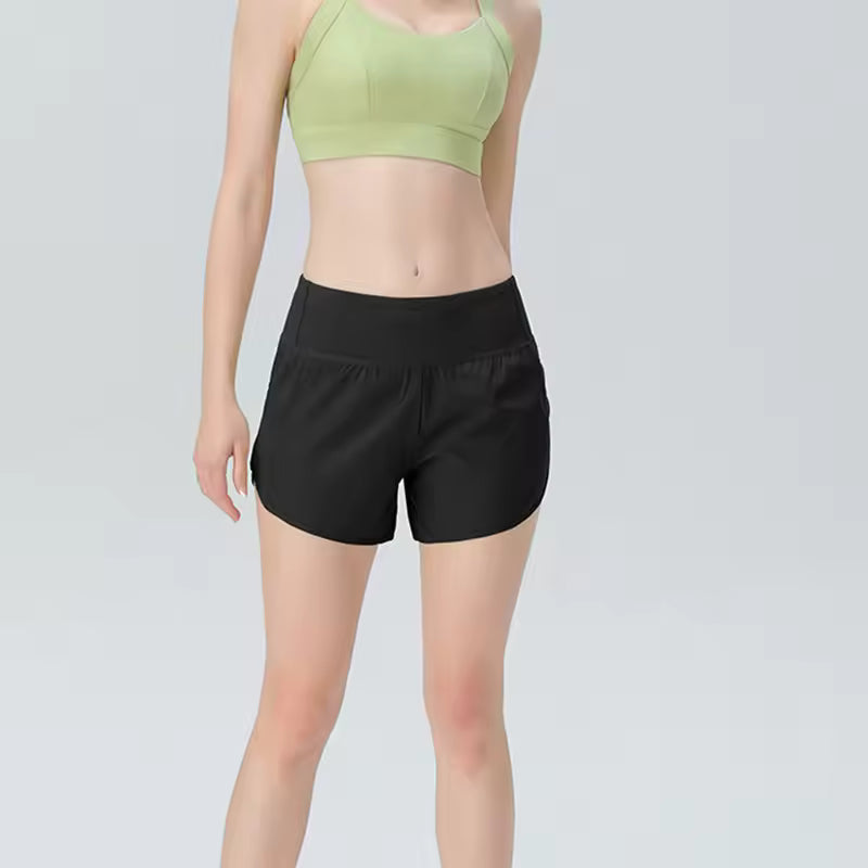 Trendy High Waist Butt With Rear Zipper Pocket Fake Two Pieces Yoga Shorts Mssza