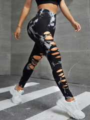 Trendy High Waist Hollow Out Tie Dye Stretchy Sports Leggings Mssza