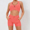 Trendy High Waist Pocket Shorts And Tight Backless Bra Gym Suits Mssza