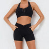 Trendy High Waist Pocket Shorts And Tight Backless Bra Gym Suits Mssza