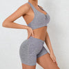 Trendy High Waist Pocket Shorts And Tight Backless Bra Gym Suits Mssza