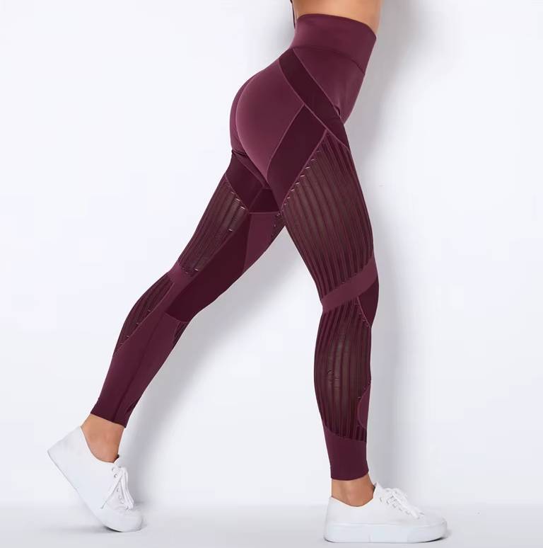 Trendy High Waist Stripe Seamless Elastic Tight Hollow Hip Lift Leggings Mssza