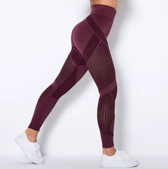 Trendy High Waist Stripe Seamless Elastic Tight Hollow Hip Lift Leggings Mssza